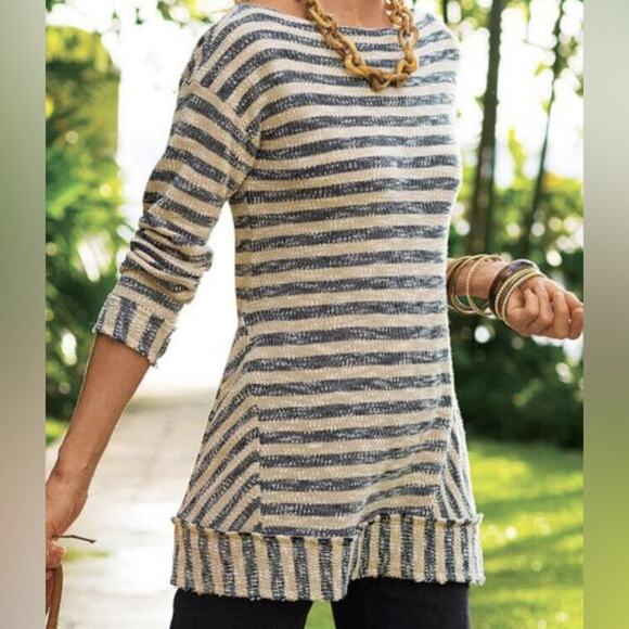 Soft Surroundings Marina Nautical Striped Long Sleeve Cotton Sweater Size Small - Picture 1 of 8